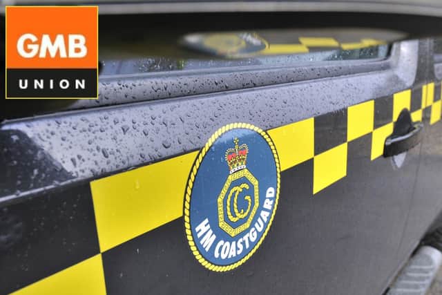 Coastguard generic image and, inset, logo for the GMB Union which has hit out at the cuts.