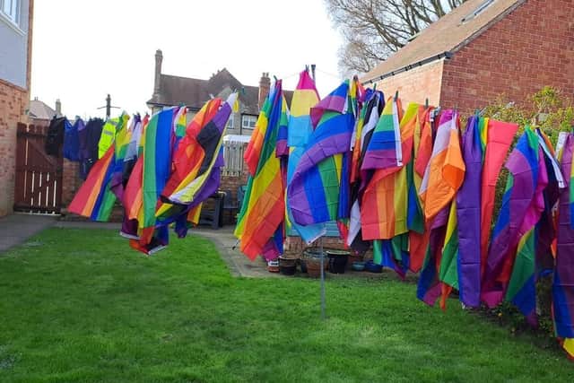 Pride flags hang on a washing line ahead of the big event. Photo: Bridlington Pride