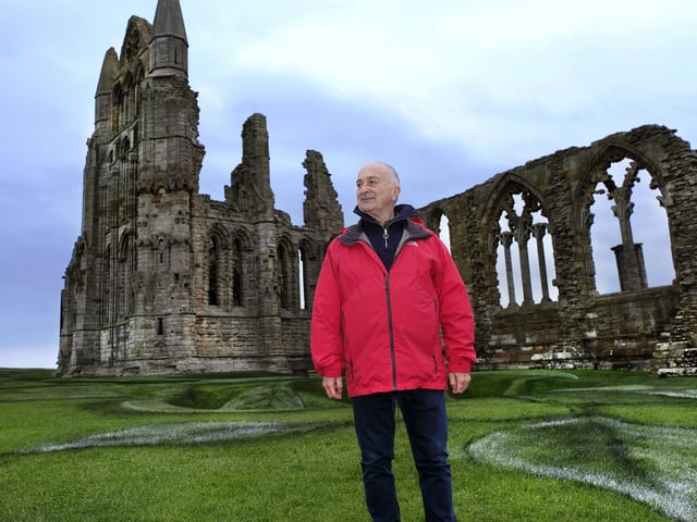 Sir Tony Robinson at Whitby Abbey.