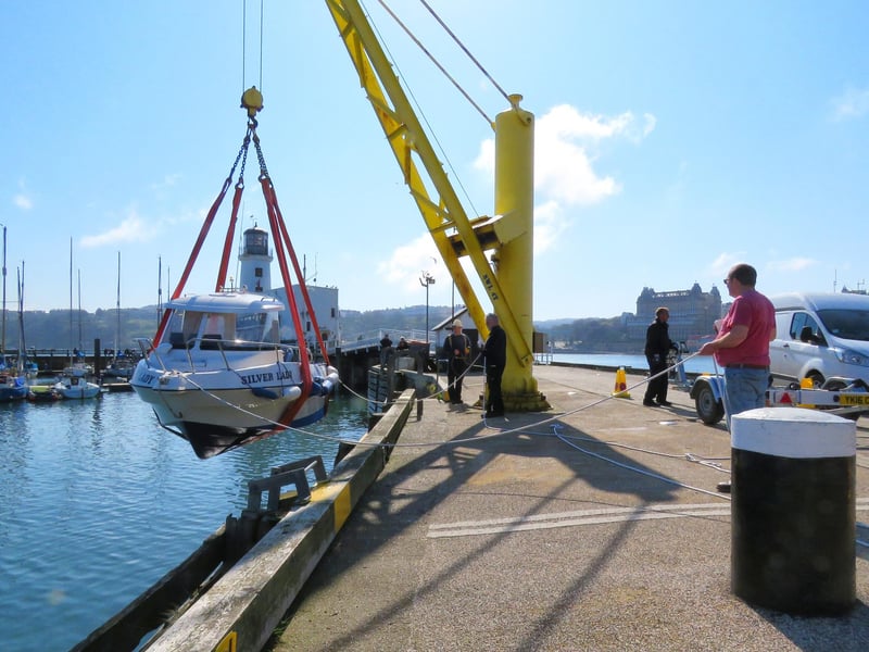 Using the hoist to launch Silver Lady
picture by Tony Freeman