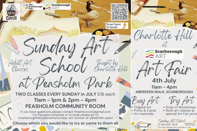 There will be an Art Fair on July 4, and the Sunday Art School at Peasholm Park starts on July 5.