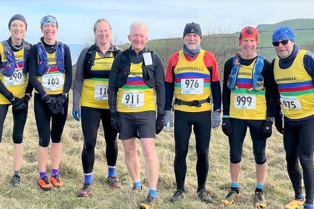 The Scarborough Athletic Club team line up at the Skinningrove fell race.