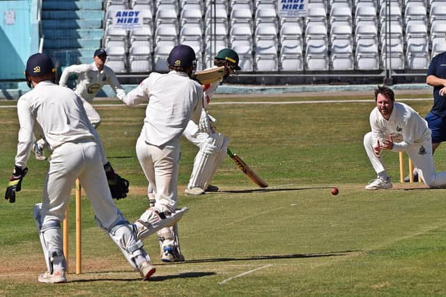 The home bowler prepares to gather the ball in against Glaisdale. Photo by Simon Dobson