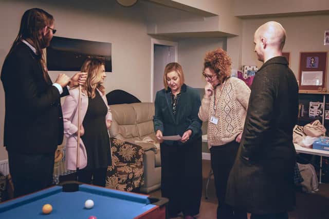 MP Alison Hume chats to people at Turning Tides and Sidewalk Charitable Trust. photo: Rhys O'Callaghan