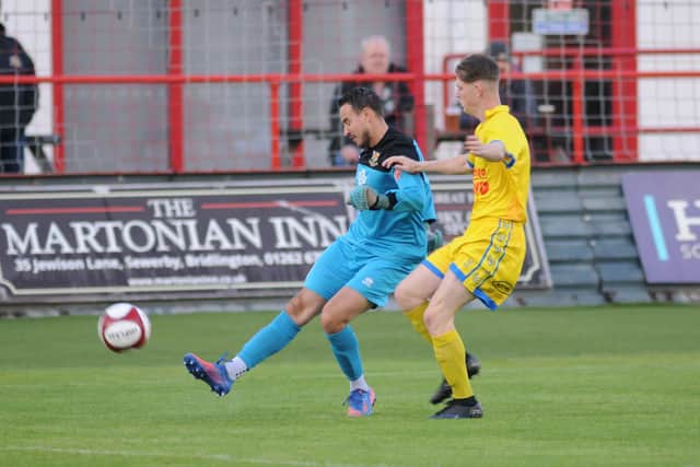 Town keeper James Hitchcock shone in the win at Grimsby Borough. PHOTO BY DOM TAYLOR