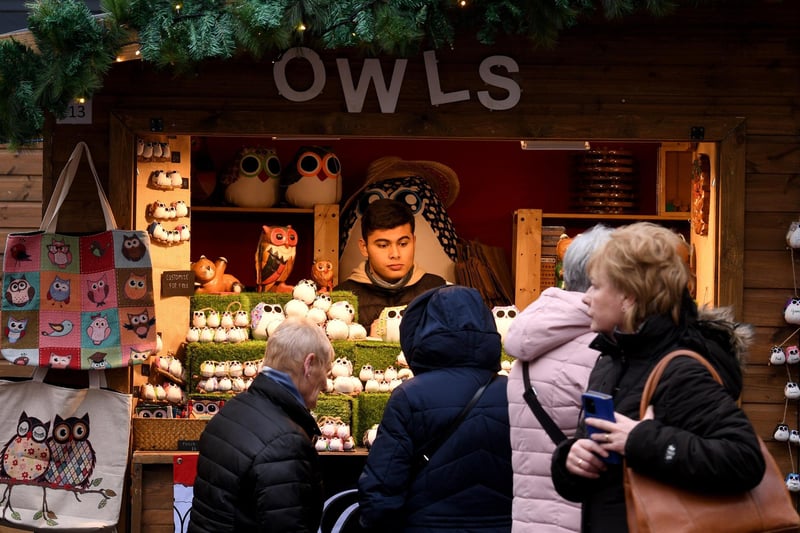 Visitors browse the Owls stall.