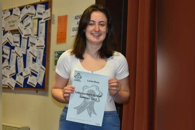 Lady Lumley's students collect their A-level results.
