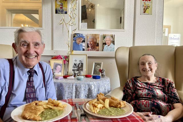 Mr and Mrs Ballinger celebrated with a fish and chip dinner