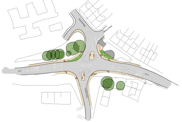 Designs of how the junction will look following a £500,000 upgrade to improve safety for road users and pedestrians.