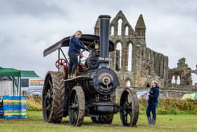 Leanna Robinson chats with Amy Simms by their 1891 Fowler traction engine