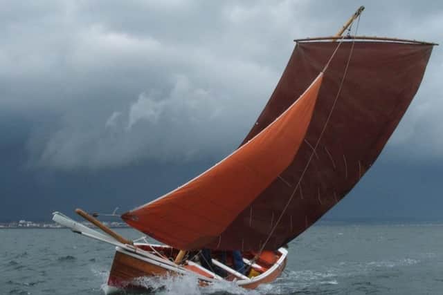 Steve Emmerson's beautiful coble Madeleine Isabella sailing coble in Bridlington Bay.