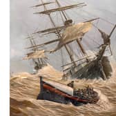 Painting of the Bridlington RNLI Lifeboat 'Robert Whitworth' during the Great Gale, by artist Don Micklethwaite on display at Bridlington Lifeboat Station. Image: RNLI/Mike Milner