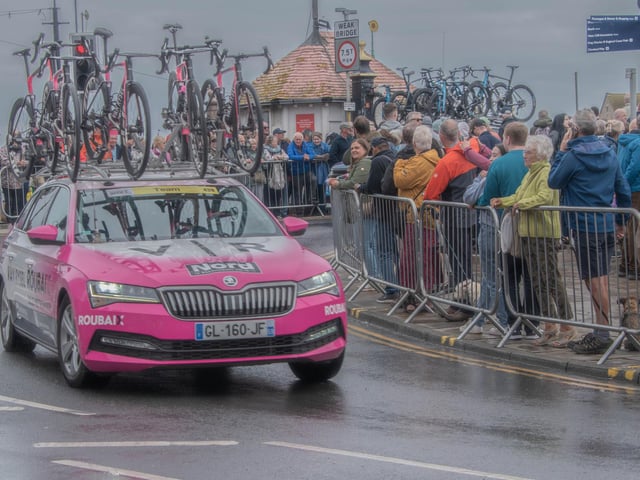 A good turnout in Whitby town centre, in murky weather.