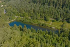 Drone shot of Dalby Forest - lake centered between trees.
picture: ITN