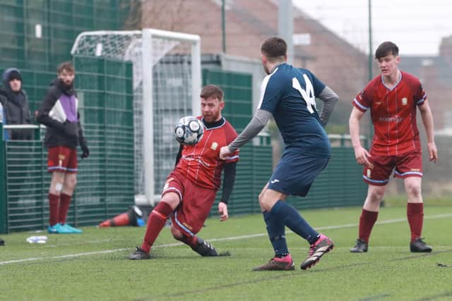 Brid Rovers Pandas, maroon kit, won 3-2 at home to Three Tuns. Photo by TCF Photography