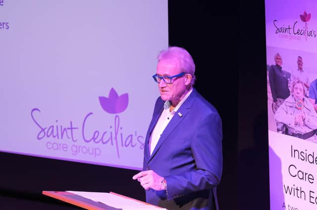 Mike Padgham on stage, as The Stephen Joseph Theatre plays host to Ed Balls and his recent Inside the Care Crisis documentary.