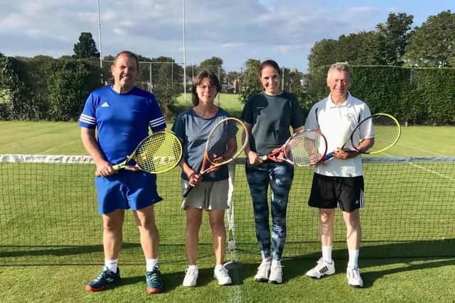 Mixed Doubles finalists, from left, Paul Robinson, Carol Bickerdike, Carolien Lino and Anthony Clark.