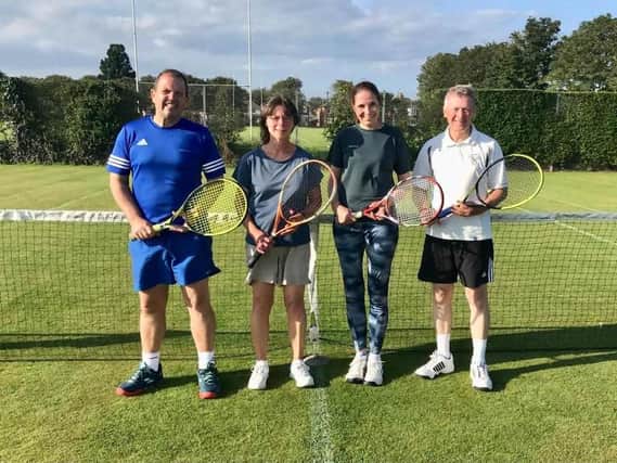 Mixed Doubles finalists, from left, Paul Robinson, Carol Bickerdike, Carolien Lino and Anthony Clark.