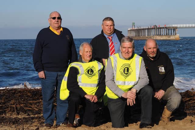 Lions members publicising the boxing day dip. Neville Marsey, Dave Walker, Bob Stevens, Chris Roe, Keith Attridge