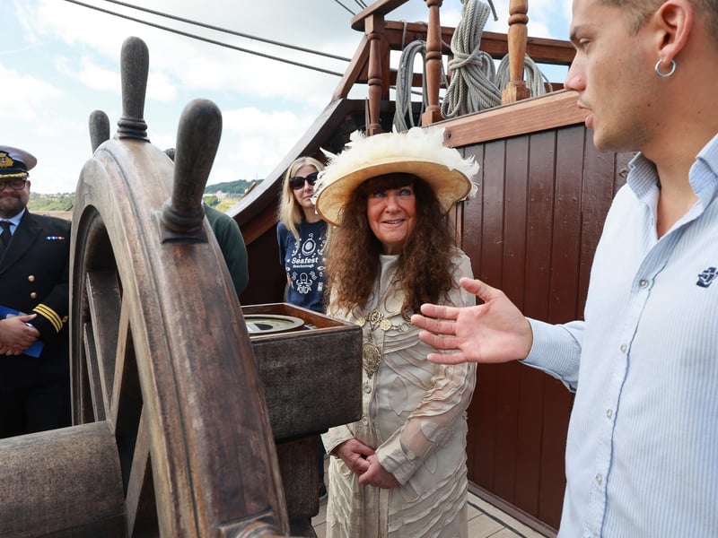 Mayor of Scarborough Coun Janet Jefferson on the Galeon Andalucia.