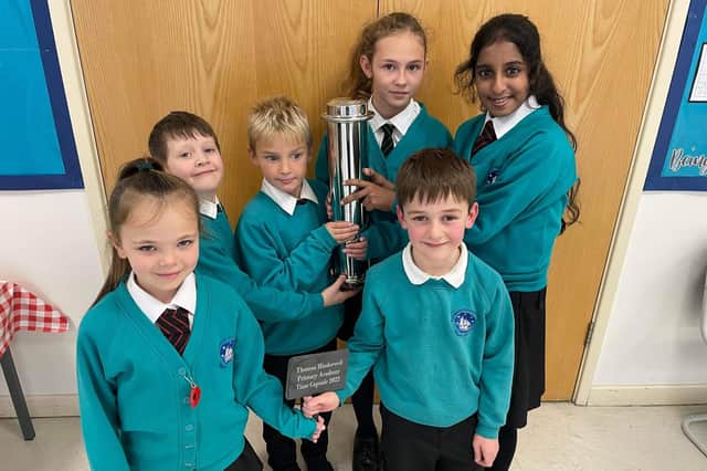 Pupils from Thomas Hinderwell Primary Academy show off their time capsule