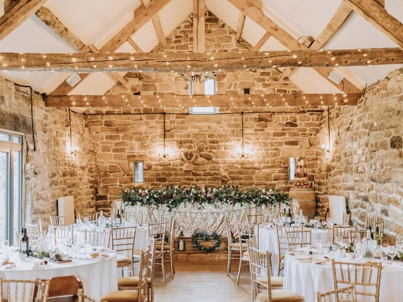 Dining area all set for a wedding celebration.