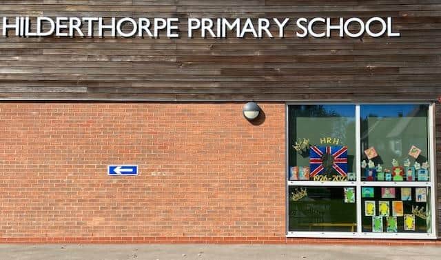 A memorial window at Hilderthorpe Primary School