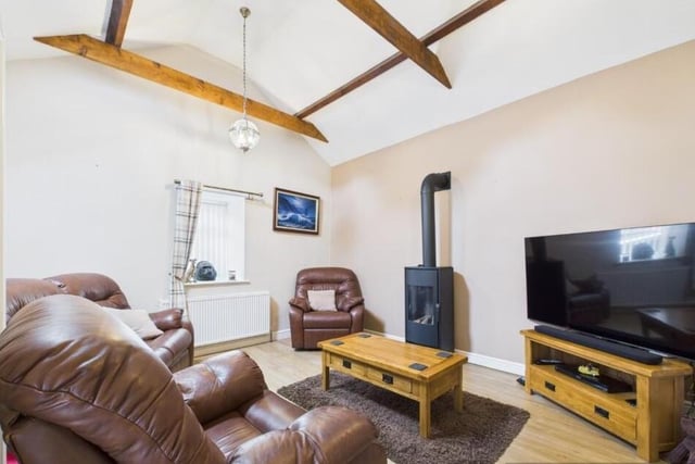 The owners' lounge with open vaults to the ceiling.