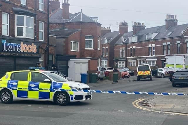 Police cordon off surrounding streets in Bridlington in April 2023