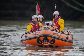 Bridlington RNLI Volunteer crew on the relief Bridlington RNLI inshore-lifeboat.