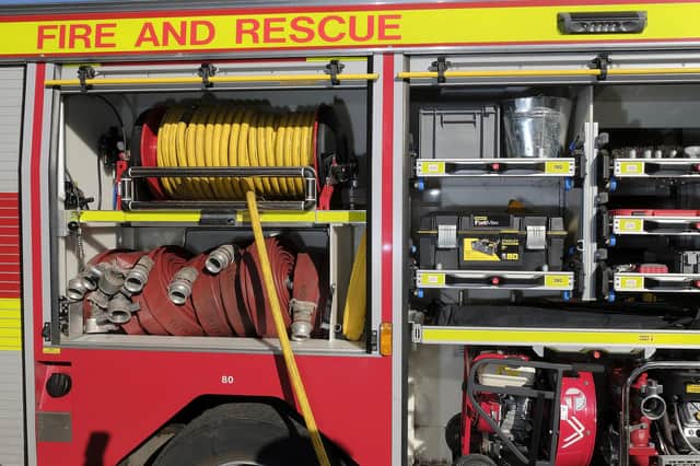 Fire crews were called after an articulated lorry swerved into a ditch near Scarborough