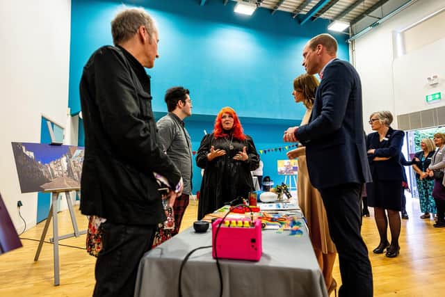 Rebecca Denniff from Flash Company Arts tells the Prince and Princess of Wales about the work they are doing in Whitby. Picture Credit: Charlotte Graham - Daily Telegraph