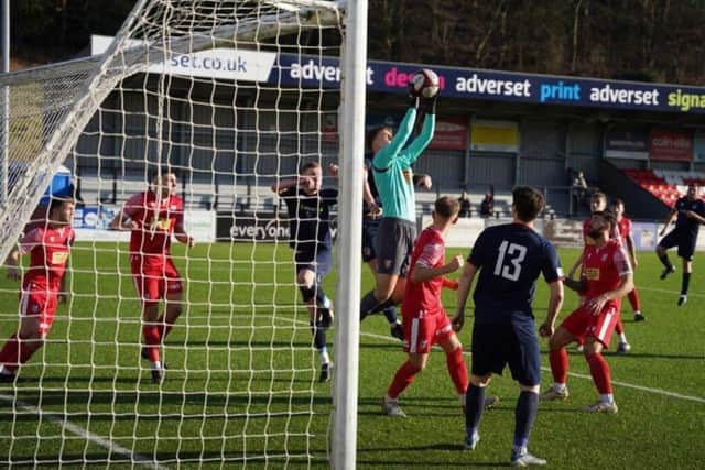 Boro Reserves keeper Ben Chamberlain gathers a high ball. (Photo by Max Murray)