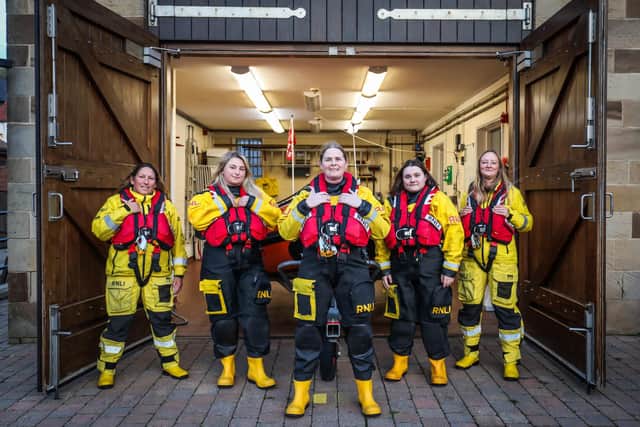 Five of Whitby's female crew - Image: RNLI/Ceri Oakes