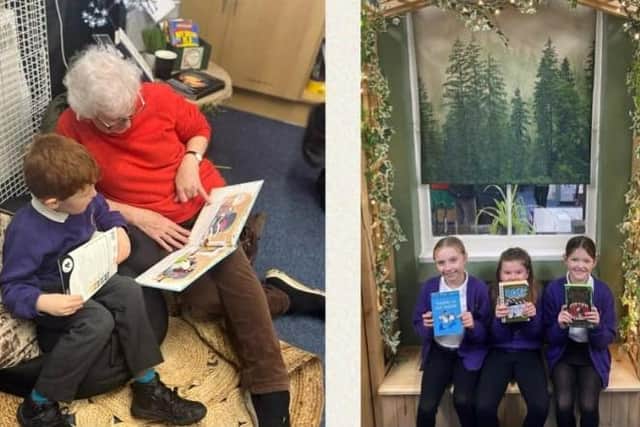 Reading in the refurbished library.
