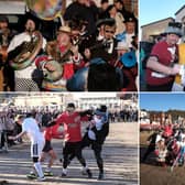 Fishermen vs Firemen football match on Scarborough's South Bay