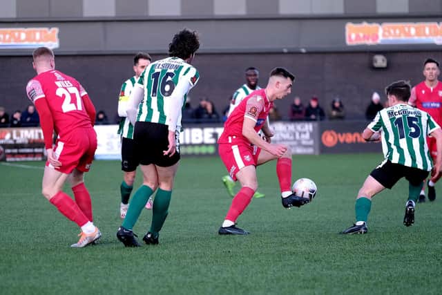Luca Colville on the ball for the home side against Blyth.