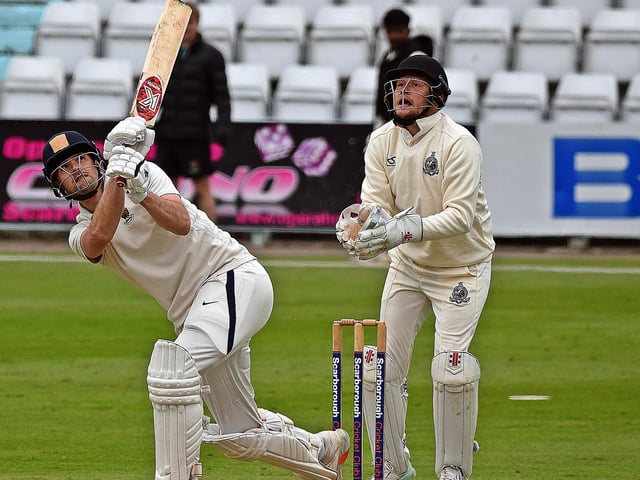Former Scarborough ace Matt Pillans hit four sixes in his 71no for Harrogate.