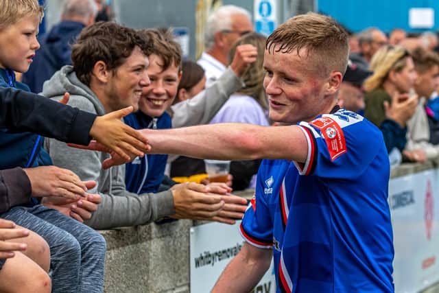 Hat-trick hero Harry Green thanks the fans after the 5-0 FA Cup hammering of Bishop Auckland