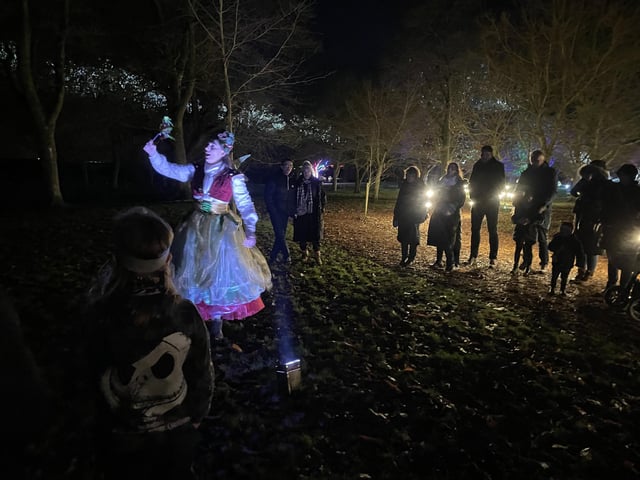 A magical fairy, alongside some other christmas characters, can be found along the trail.