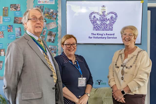 Yvonne Harrison from WHISH (centre) with Coun David Chance and the Mayor of Whitby, Coun Sandra Turner. photo: Zoe Cooper Photography
