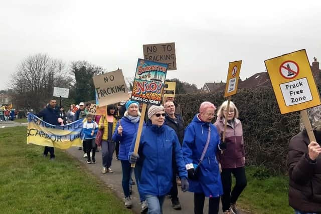 An anti fracking protest march In Burniston. Photo courtesy of Numminen/LDRS
