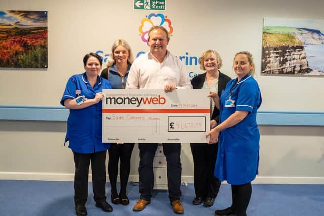 Paul Robinson, Victoria Milner and Sasha Owen Present Cheque to Nurses Sam Gibbs and Rachel Atkinson