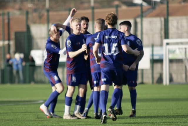 Bridlington Rovers Millau celebrate a goal in their 8-4 win against Cliffe FC PHOTOS BY TCF PHOTOGRAPHY