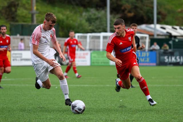 Debutant Alex Brown in action for Boro against Selby Town.