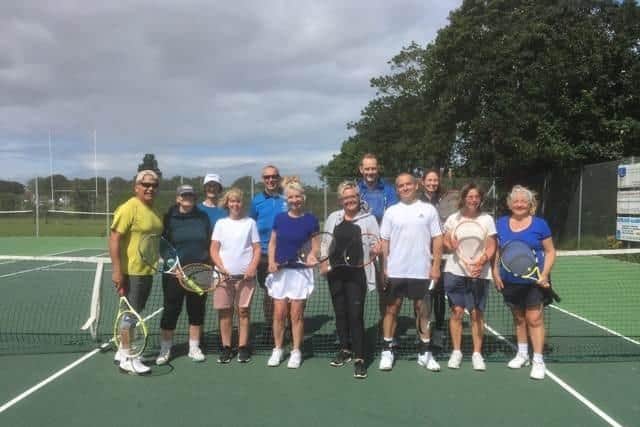 Front, from left, Juan Carlos Lino, Rosie Allan Lees, Jill Crawford, Tracey Nicholls, Davina Allan Lee's, Pierre Canta, Carol Bickerdike, Pearl Rogerson. Back, from left, Tracey Teasdale, David Goacher ,John Bell and Carolien Lino at the American tournament