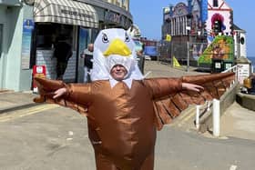 Plucky Corey Grieveson, 18, pockets £200 a day prowling Whitby harbour from dawn to dusk in search of the pesky foul, who can knock food out of holiday makers hands.  SWNS