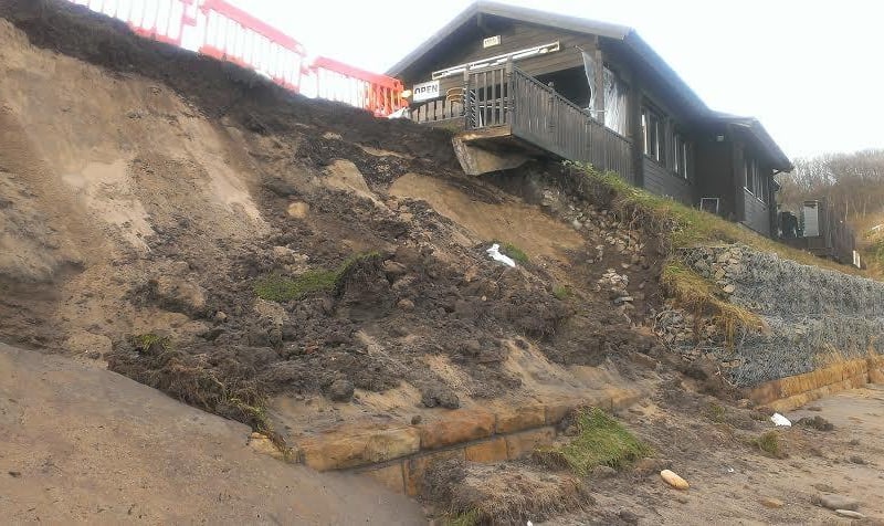 Flood damage at Sandsend, near Whitby.