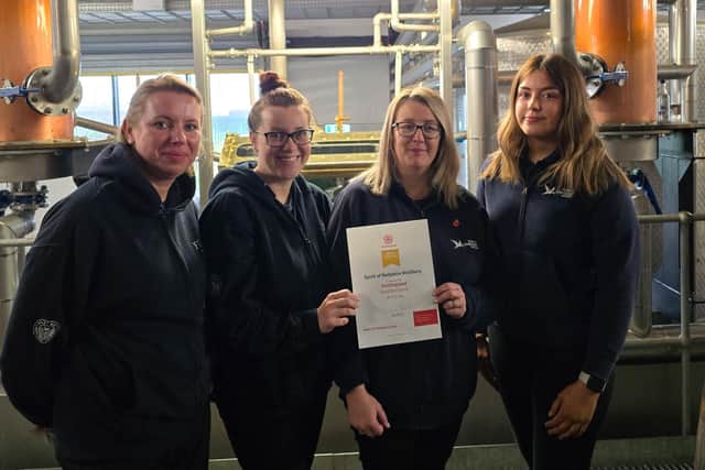Spirit of Yorkshire team members Justyna Parsons, Amy Couch, Claire Ball and Libby Arnell with the VisitEngland Certificate