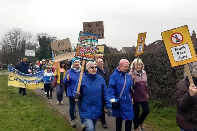 Anti-fracking protest march In Burniston.  Courtesy Anttoni Numminen/LDRS